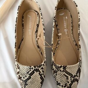Madden Girl Snake-Print Pointed Toe Flats — Black & Cream